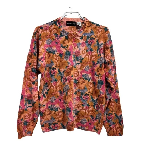 Vintage wool angora nylon blend sweater with cherub pattern sz L (fits smaller) - Picture 1 of 14